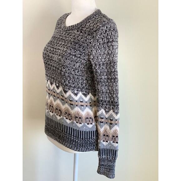 Victoria’s Secret Crew Pullover Fair Isle Knit Sweater XS Grey Cabincore Cotton - Picture 2 of 10